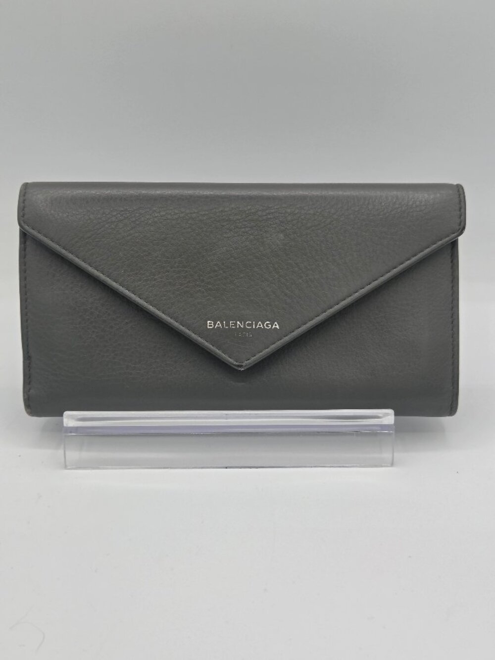 Balenciaga Papier Leather Envelope Long Wallet Gray | Dust Bag & Cards
